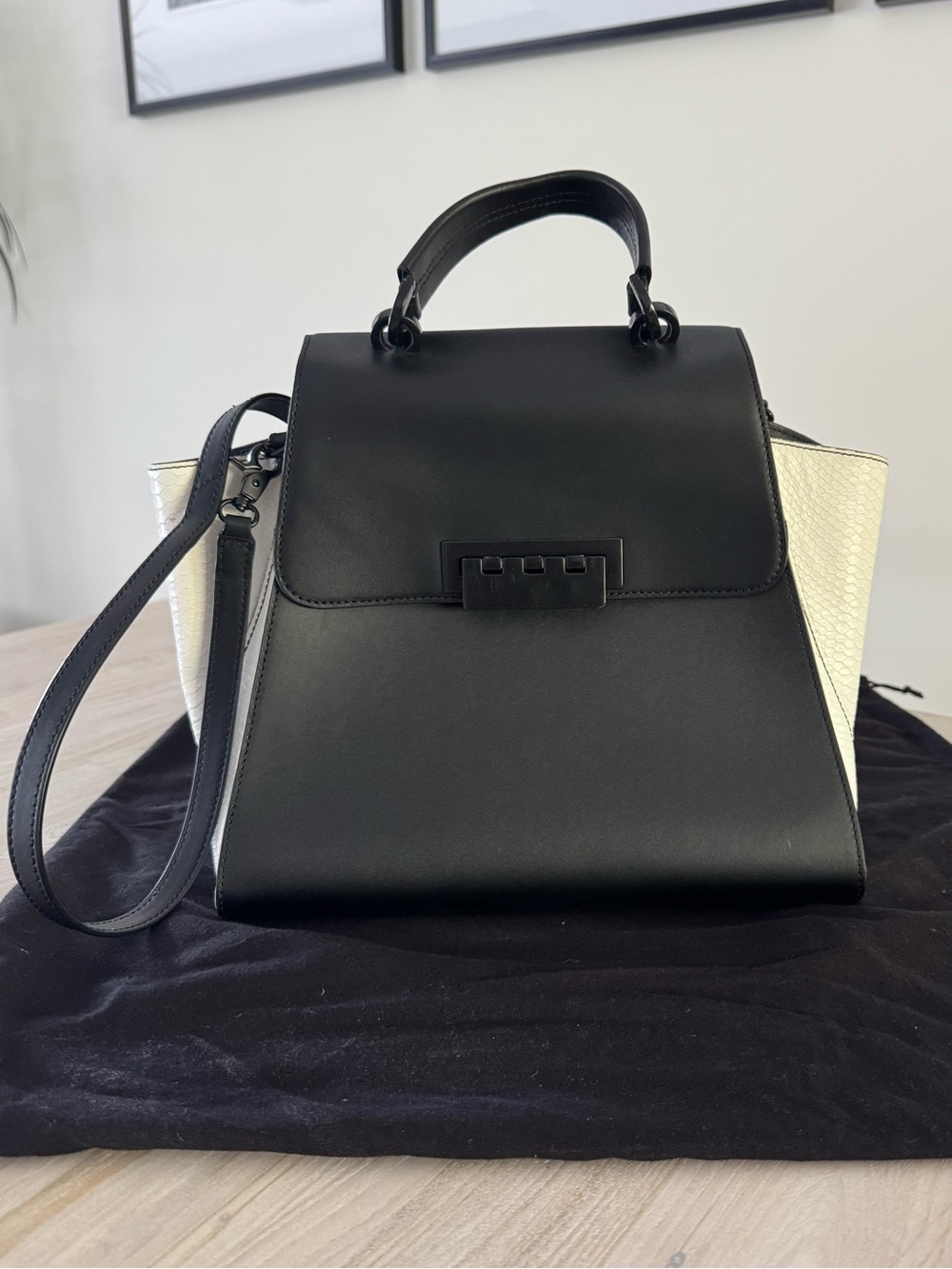 Black and White Structured Top-Handle Women's Bag